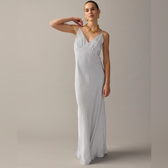 J. Crew Dresses & Skirts - J.Crew Collection full-length luster crepe V-neck slip dress dot print BU220